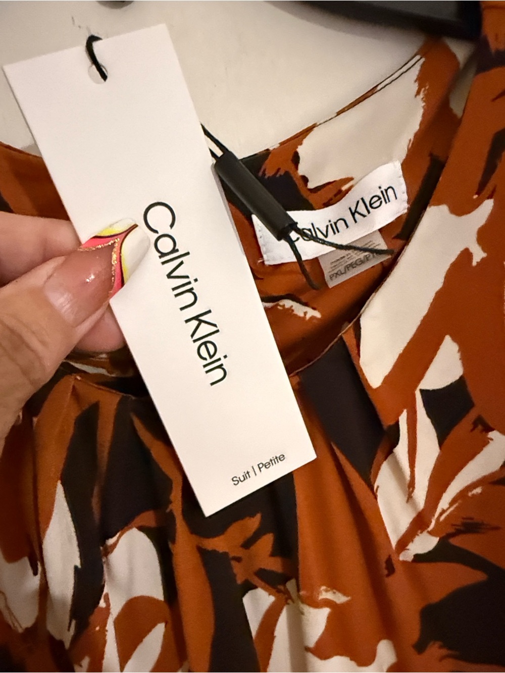 Calvin Klein Rust Black White Floral Sleeveless Blouse
